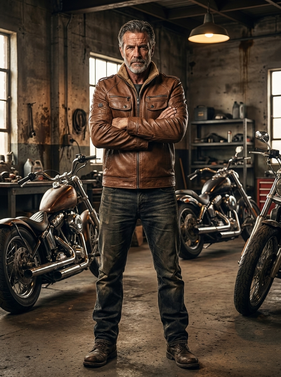 Brown Fleece Biker Jacket (Men)
