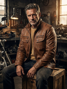 Brown Fleece Biker Jacket (Men)