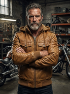 Brown Leather Jacket Removable Hoodie (Men)