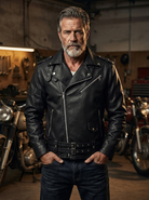 Black Leather Biker Jacket Slim Cut (Men)