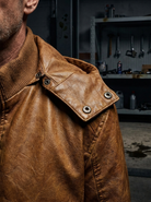Brown Leather Jacket Removable Hoodie (Men)