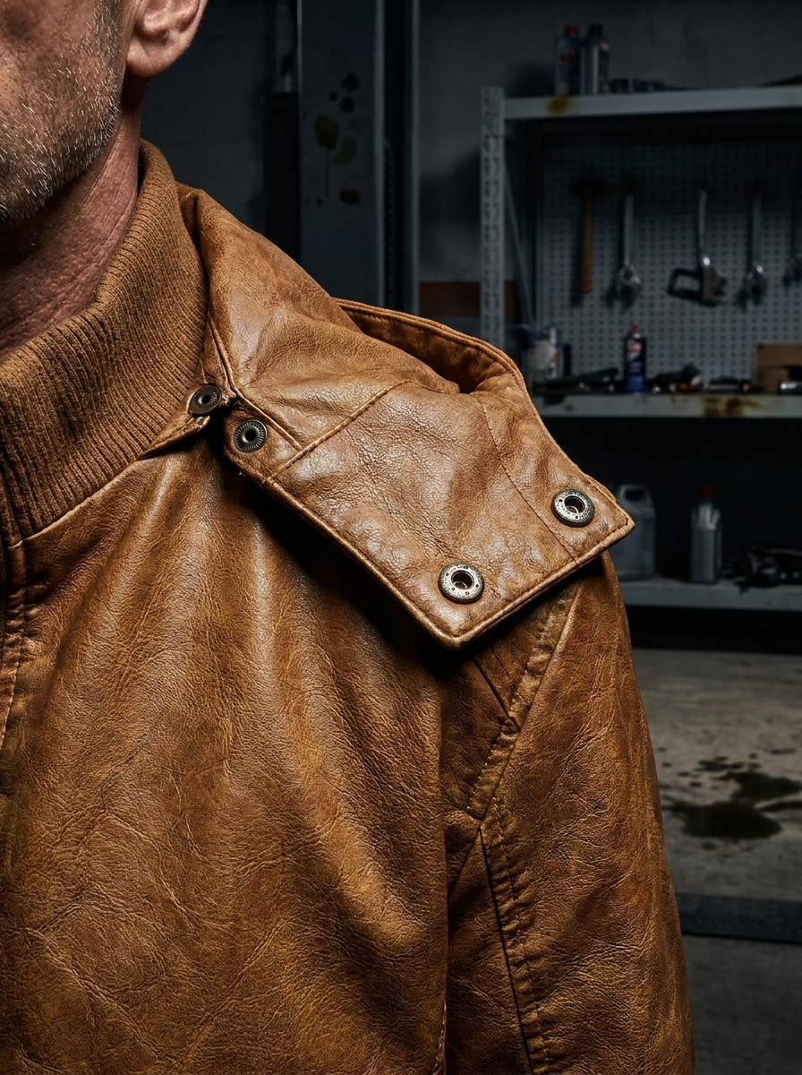 Brown Leather Jacket Removable Hoodie (Men)