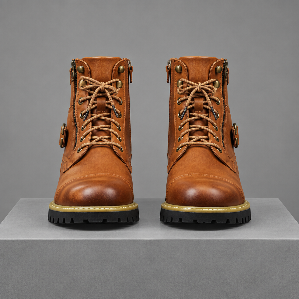Men's Leather Motorcycle Combat Boots