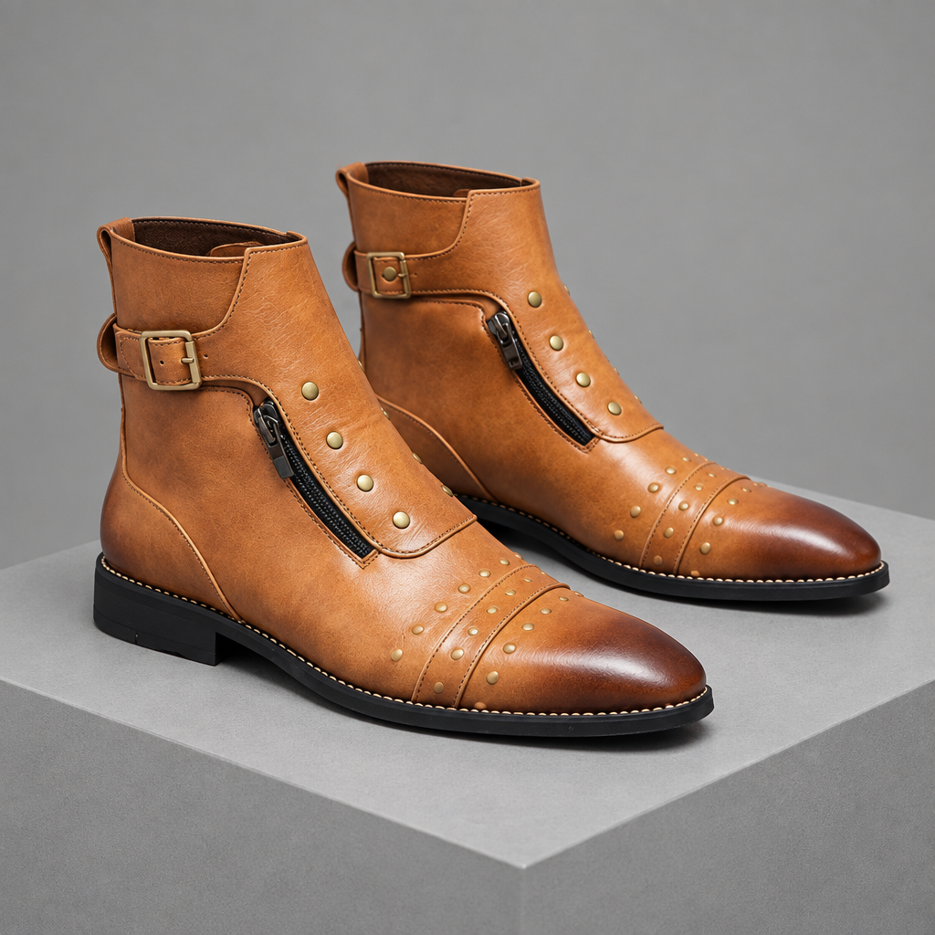 Men's Leather Buckle Dress Boots
