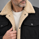 Men's fleece-lined jacket, close-up of fleece lining and snap-button front