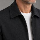 Men's woven zip jacket, close-up of pointed collar detail