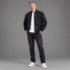 Men's printed bomber jacket, full-body standing shot