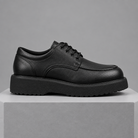 Men's faux leather platform derby shoes, straight-on gray pedestal shot