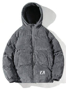 Men's corduroy hooded puffer jacket, product view