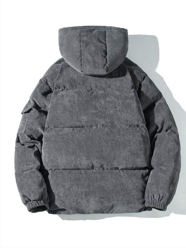 Men's corduroy hooded puffer jacket, product view