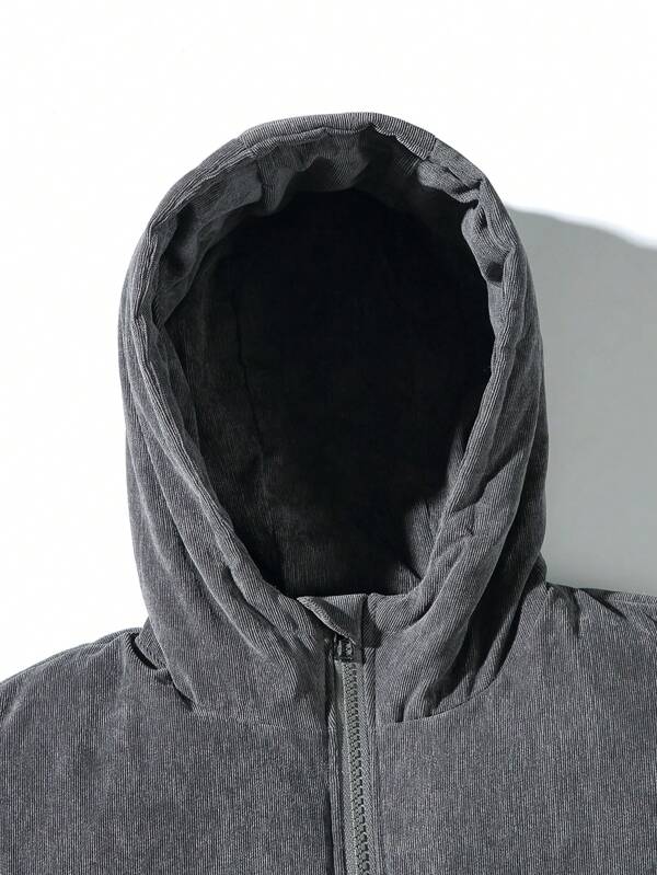 Men's corduroy hooded puffer jacket, product view