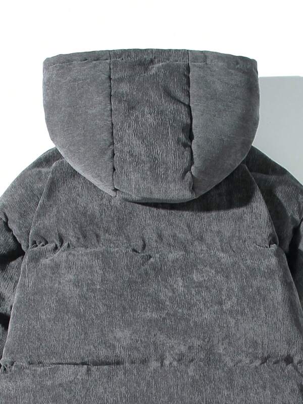 Men's corduroy hooded puffer jacket, product view