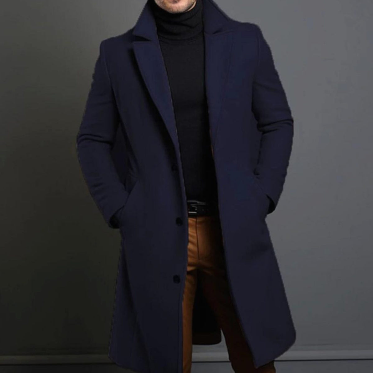 Men's slim-fit long wool overcoat, product view