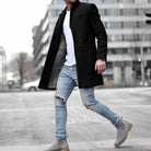 Men's slim-fit stand-collar wool overcoat, product view